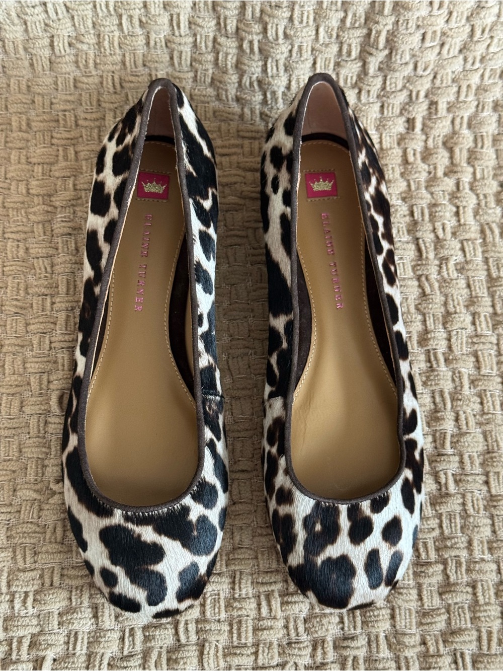 Elaine Turner Leopard Print Flats - Black, White & Brown
